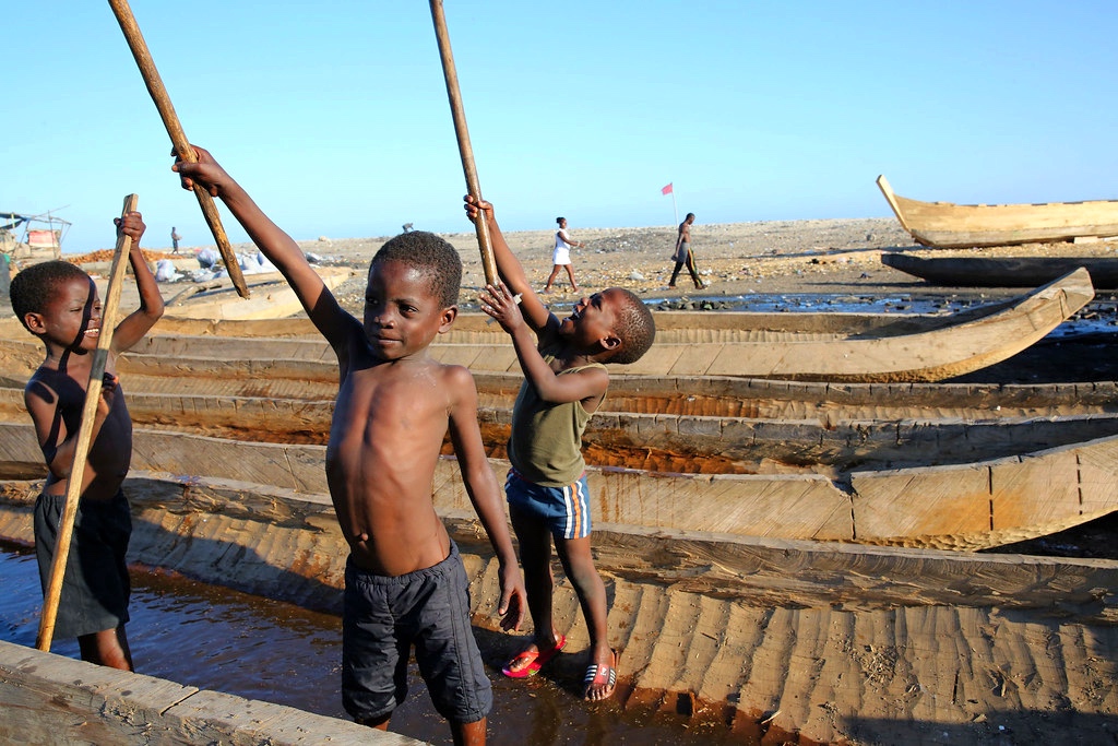Children playing in a fishing village